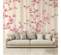 MKBKLI Papier Peint Panoramique 3D Murales Plante fleur cerisier rose Affiche Murale Intissé Tapisserie Décoration Fond De Mur Tv Salon Poster 300 (H) x 210 (L) cm