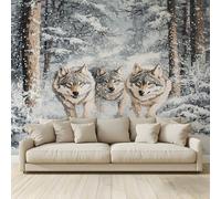 MKBKLI Papier Peint Panoramique Animal forêt hivernale Loup Murale 3D Intissé Fresque Poster Décoration Fond De Mur Tv Salon Chambre 300 (H) x 210 (L) cm