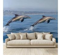 MKBKLI Papier Peint Panoramique Animal marin dauphin 200 (H) x 140 (L) cm, Papier Peint Géant 3D Salon Chambre Salle à Manger Chambre d'Enfant Décoration Murale