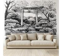 MKBKLI Papier Peint Panoramique Architecture arcade noire blanche rivière 200 (H) x 140 (L) cm, Papier Peint Géant 3D Salon Chambre Salle à Manger Chambre d'Enfant Décoration Murale