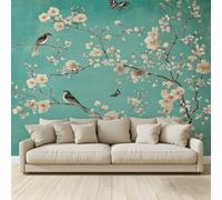 MKBKLI Papier Peint Panoramique Branches fleuries vert sauge Murale 3D Intissé Fresque Poster Décoration Fond De Mur Tv Salon Chambre 350 (H) x 256 (L) cm