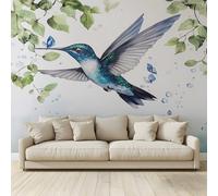 MKBKLI Papier Peint Panoramique Colibri avec éclaboussures d'eau et feuilles vertes Murale 3D Intissé Fresque Poster Décoration Fond De Mur Tv Salon Chambre 350 (H) x 256 (L) cm