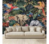 MKBKLI Papier Peint Panoramique Faune exotique avec tigre et éléphant Murale 3D Intissé Fresque Poster Décoration Fond De Mur Tv Salon Chambre 300 (H) x 210 (L) cm