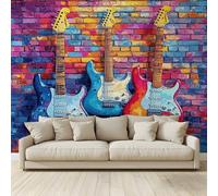 MKBKLI Papier Peint Panoramique Graffiti représentant une guitare électrique une basse Murale 3D Intissé Fresque Poster Décoration Fond De Mur Tv Salon Chambre 200 (H) x 140 (L) cm