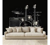 MKBKLI Papier Peint Panoramique Rack à guitares batterie haut-parleurs Murale 3D Intissé Fresque Poster Décoration Fond De Mur Tv Salon Chambre 250 (H) x 175 (L) cm