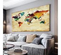 MKBKLI Tableau sur Toile Carte du monde Impression sur Toile, Decoration Murale Salon Moderne, Image sur Toile, Affiche Poster Murale Tableaux 50x100 cm, Sans cadre
