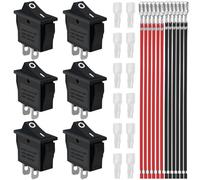 MKBKLLJY 6 interrupteurs à bascule 2 broches 2 positions ON/OFF AC 15A 250V/20A 125V SPST Mini interrupteur à bascule à bascule noir non éclairé QY603-101 12 gaines de fil de borne (6,3mm/0,24pouce)