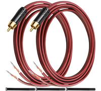 MKBKLLJY Lot de 2 câbles de haut-parleur RCA vers fil nu de 91 cm 16 AWG positif rouge avec coque en cuivre pur plaqué or résistant à la corrosion avec attaches de câble pour haut-parleurs à connexion