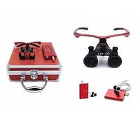 MKDental Loupes jumelles chirurgicales 3,5X en verre optique avec éclairage frontal LED pour distance de travail de 420 mm - Boîte en aluminium rouge