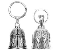 MKEAWWU 2 Pièces Fahrradglocke, Guardian Bell Motorrad, Motorrad Glöckchen, Motorrad Glocke Glücksbringer,Croix, Ailes D'Ange, Für Segne Den Frieden