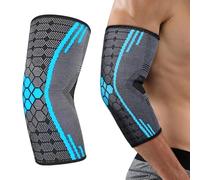 MKEAWWU Coudière Epicondylite, Manchon De Compression Bras Noir Fond Bleu Motif, Support Coude Unisexe, Maintien Gauche/Droite, 1 Pièce, Taille L