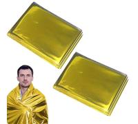 MKEAWWU Lot De 2 Couvertures De Survie, 210 X 160 Cm, Réutilisables, Une Face Or Une Face Argent, Pour Extérieur, Randonnée, Marathons, Premiers Secours