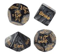 MKEAWWU Lot De 4 Dés De Jeu Pour Couple - Noir À Motifs Dorés - Cube De Décision 18-25Mm - Cadeau Anniversaire Mariage