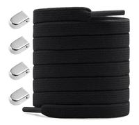 MKEHSH Lacets de chaussures élastiques sans nœud pour baskets : lacets plats sans nœud avec clips d'extrémité, 02 Noir, 47inch(120CM)