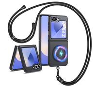 Mkej Coque Magnétique avec Cordon Compatible avec Samsung Galaxy Z Flip 6/ Z Flip 7FE, Compatible avec MagSafe, Etui Translucide Mat Arrière, Housse Téléphone Antichoc avec Collier Lanière Réglable