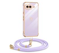 Mkej Coque pour Google Pixel 10A avec Cordon de Collier, Coque avec Cordon Motif Coeur d'amour TPU Housse, Collier RéglableTéléphone Portable Lanyard Case Google Pixel 10A, Violet