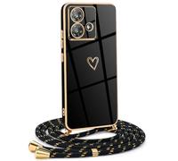 Mkej Coque pour Motorola Edge 40 Neo avec Cordon de Collier, Coque avec Cordon Motif Coeur d'amour TPU Housse, Collier RéglableTéléphone Portable Lanyard Case Motorola Edge 40 Neo, Or Noir