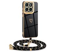 Mkej Coque pour Motorola Edge 60 Fusion avec Cordon, Coque avec Collier Motif Coeur d'amour Silicone Galvanisé Housse, Réglable Amovible de Cordon Case pour Motorola Edge 60 Fusion, Or Noir