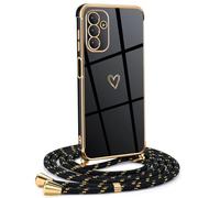 Mkej Coque pour Samsung Galaxy A13 5G/ A04S avec Cordon de Collier, Coque avec Cordon Motif Coeur d'amour TPU Housse, Collier RéglableTéléphone Portable Lanyard Case Samsung A13 5G/ A04S, Or Noir