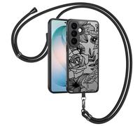 Mkej Coque pour Samsung Galaxy S26 FE 5G avec Cordon, Housse Motif Rose PC+TPU Antichoc Toucher Doux, Étui de Protection avec Lanière