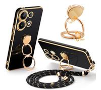 Mkej Coque pour Xiaomi Redmi Note 13 4G Coque avec Cordon, avec DIY Rotatif Anneau Support Antichoc Souple Silicone avec Collier Amovible Réglable Étui pour Xiaomi Redmi Note 13 4G Housse