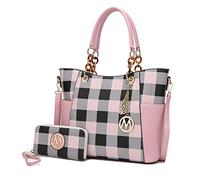 MKF Collection Sac fourre-tout pour femme, sac à main avec poignée sur le dessus, sac à main en cuir végétalien, Rose à carreaux, Large