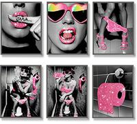 MKHFUW Lot de 6 posters de salle de bain des femmes modernes - Décoration murale tendance - Art de salle de bain - Sans cadre (rose rouge-2,20 x 25 cm x 6)