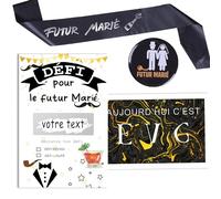 MKISHINE 15 Cartes à gratter Défis du futur marié + Echarpe + Badges - Ticket à gratter EVG Team du marié Jeu EVJF