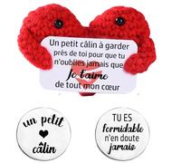 MKISHINE Cadeau Amusant Cœur Positive en français+jeton de câlin Cadeau Amoureux Cadeau inspirant pour Homme Femme Couple Calin de Poche,Crochet Coeur,Doudou de Poche reconfortant (Je t'aime)