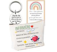 MKISHINE Cadeau Humoristique pour Infirmière - Trousse de Toilette + Porte-Clés + Carte - Idée Originale pour Remercier une Infirmière au Top