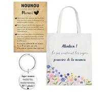 MKISHINE Cadeau Nounou - Tote Bag + Carte de Remerciement + Porte-Clés | Idée Cadeau Fin d’Année, Anniversaire, Noël | Merci Ma Nounou, Super Nounou, Assistante Maternelle