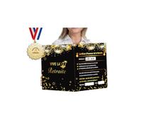 MKISHINE Cadeau Retraite Drôle - Carte Retraite Géante Pliable 42x28cm + Médaille Humoristique + Certificat d’Honneur - Idée Originale Cadeau départ bureau Homme Femme Collègue Ami