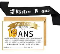 MKISHINE Carte de voeux d'anniversaire18 ans+ écharpe Anniversaire Mister 18 Ans cadeau humour 18 ans décoration Cadeau d'anniversaire cadeau 18 ans homme Affiche d'anniversaire