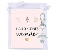MKISHINE Carte de vœux pour fête prénatale avec pendentif ange gardien - Motif petit miracle - Rose - Carte de naissance personnalisable - Bonjour petit miracle - Carte de naissance