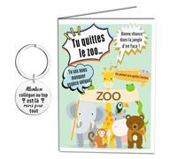 MKISHINE Carte départ collègue humour Géante + Porte-Clés - Cadeau d’Adieu Original pour Collègue - Message Drôle “Tu quittes le zoo, mais on pensera toujours à toi” - Carte à Signer