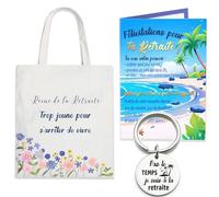 MKISHINE Coffret Cadeau Départ Retraite Femme - Tote Bag Reine de la Retraite + Porte-Clés + Carte de Vœux Humoristique - Cadeau Original pour Collègue ou Amie Retraitée