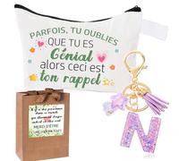 MKISHINE Inspirant Cadeau Pochette Cadeau Femme + Initiale Letter N Keychains Porte Clé pour Meilleure Amie, Soeur, Fille, Maman,Cadeau Anniversaire Femme,Trousse en Coton - Cadeaux de Motivation (N)