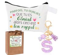 MKISHINE Inspirant Cadeau Pochette Cadeau Femme + Initiale Letter S Keychains Porte Clé pour Meilleure Amie, Soeur, Fille, Maman,Cadeau Anniversaire Femme,Trousse en Coton - Cadeaux de Motivation (S)