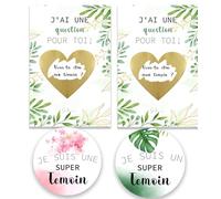 MKISHINE Lot de 2 Cartes à gratter Témoin Demande + 2PCS Bagde de Temoin | Veux-tu être ma témoin ? | Invitation Annonce Mariage Avec enveloppe Cadeau Surprise pour temoin
