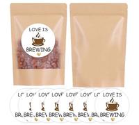 MKISHINE Love Is Brewing Lot de 50 sacs en papier kraft avec autocollants, 10 x 15 cm