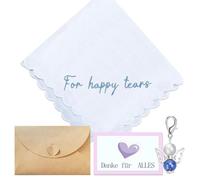 MKISHINE Mouchoir de mariage brodé « For Happy Tears » - En coton blanc - Avec pendentif ange gardien - Cadeau de mariée - Mouchoirs brodés - Pour marié