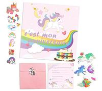 MKISHINE Set de 10 cartes invitation licorne,invitation anniversaire fille en français + Enveloppes+3d licorne stickers pour 10 invités Idéal invitation de Partie,fête anniversaire d'enfants (10pcs)