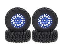 MKIUYVD RC Pneu De Voiture pour TRX4M pour Axial SCX24 AX24 FCX24 1/24 RC Crawler Car 4Pcs 62X24mm 1.2 inch Metal Beadlock Wheel Rim Tire Set(Blue)