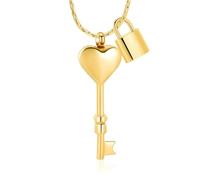 MKJFRLLSA Coeur clé et Serrure 2PCS crémation Collier en Acier Inoxydable urne Bijoux pour Cendres humaines/Animaux de Compagnie mémorial Personnaliser Pendentif Souvenir