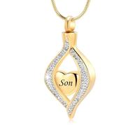 MKJFRLLSA Crémation Cendres Bijoux Oeil de Mon Coeur Cristal urne Collier pour Papa Maman Fils funérailles Memorial Cendres Porte-Cendres