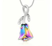 MKJFRLLSA Rose Fleur crémation urne Collier pour Cendres en Acier Inoxydable mémorial crémation Cendre Bijoux Souvenir Pendentif Collier pour Les Femmes