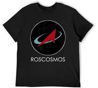 MKJHYVBFDXZ Men's Round Neck T-Shirt Men Hoodie Roscosmos Russian Space Agency Hoody Tshirt Men Hoody Classic Style Black Manches Courtes(Medium)