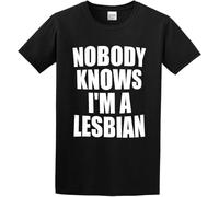 MKJHYVBFDXZ Men's T Shirt Nobody Knows I'm A Lesbian Button Closure Black Manches Courtes(Medium)
