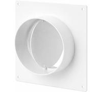 MKK Bride murale pour tuyau de ventilation, clapet anti-retour, plaque de recouvrement en PETG, plaque de montage, finition murale, blanc (Ø 100 mm avec clapet anti-retour)