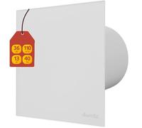 MKK Ventilateur d'extraction d'air en verre véritable - Avant design - Blanc mat - IPX4 - Montage mural - Puissant (interrupteur à tirette, diamètre : 100 mm)